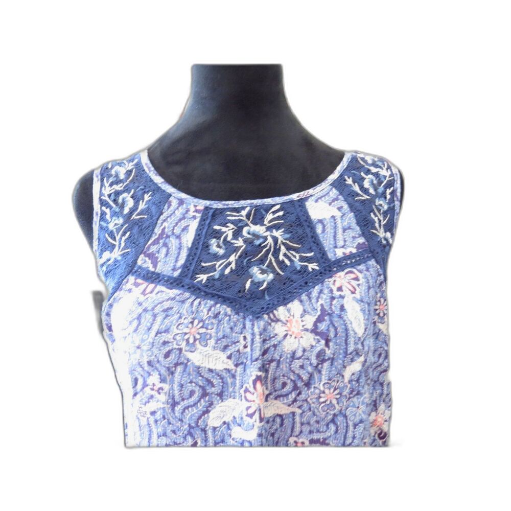 Mason & Belle Women's Tempesta Floral Lace Yoke Tank Boho Blue M EUC - Picture 3 of 5